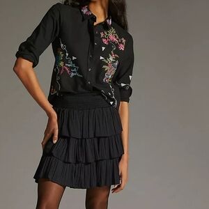 PILCRO Western Embroidered Black Button-Up Shirt Size S